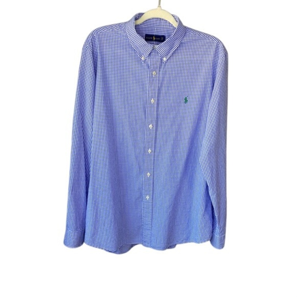 Ralph Lauren Mens XL Blue Gingham Check Cotton Button Down Long Sleeve Shirt